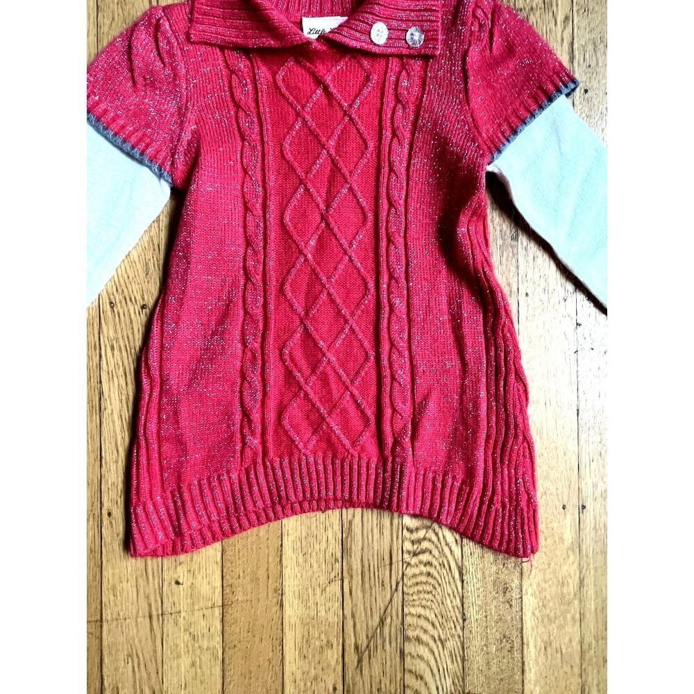 Little Lass Kids Red Sparkle Sweater 6 - Picture 6 of 9